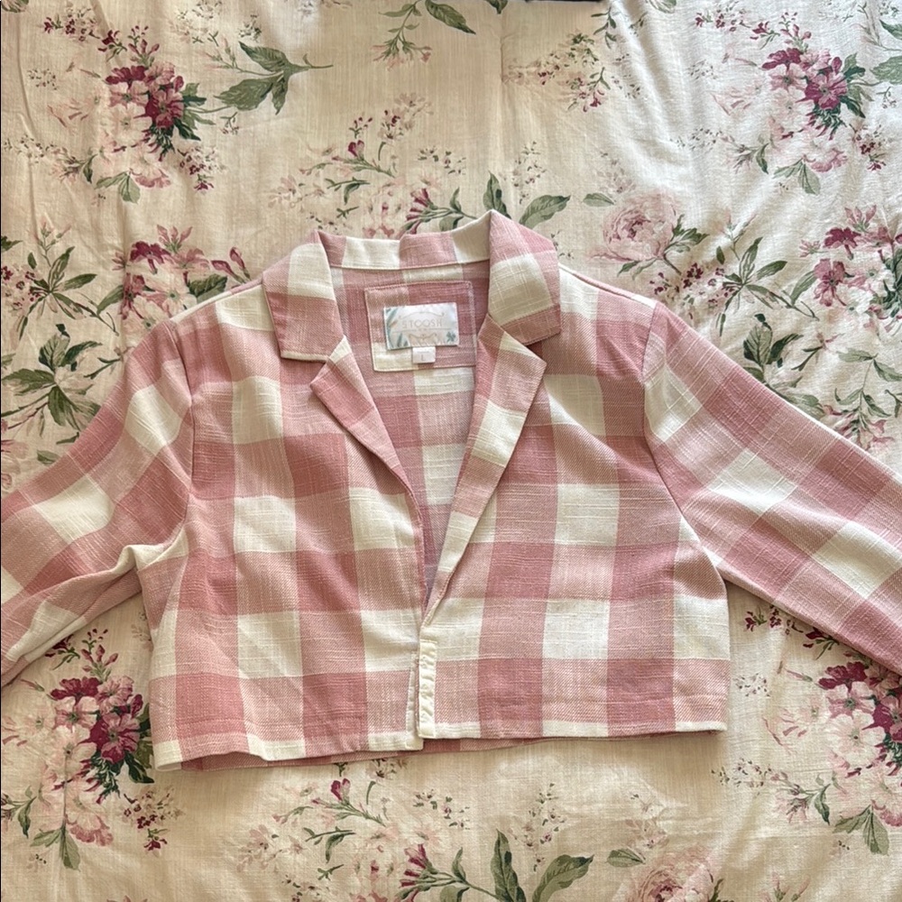 Stoosh Pink and Cream Plaid Blazer